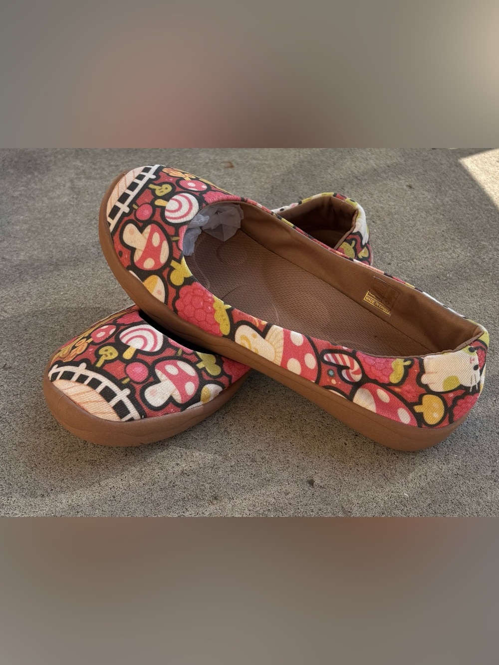 Whimsical Mushroom & Cat Canvas Ballet Flats Aesthetic Wide-Toe | EU 39 US 8-8.5